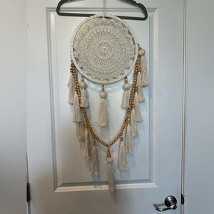 Boho Cream Macramé Dreamcatcher Wall Hanging with Wooden Beads